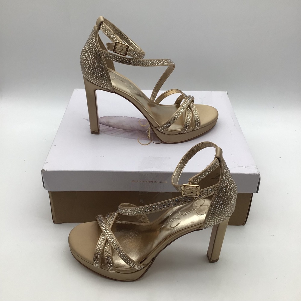 Jessica Simpson Vanieke Champagne Rhinestone Platform Heels Womens Size 7M NEW